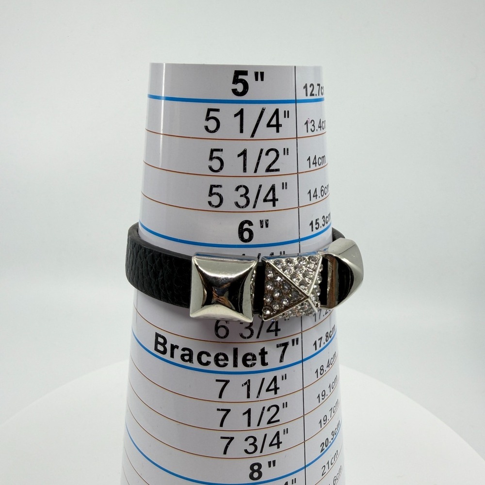 Genuine Leather Crystal Buckle Bracelet Gothic Punk Statement Cuff Accessory - Picture 11 of 12